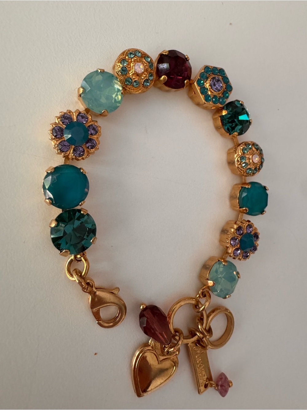 Mariana Gold-Tone Multicolor Crystal Charm Bracelet - Teal, Purple, Aqua - Picture 4 of 6